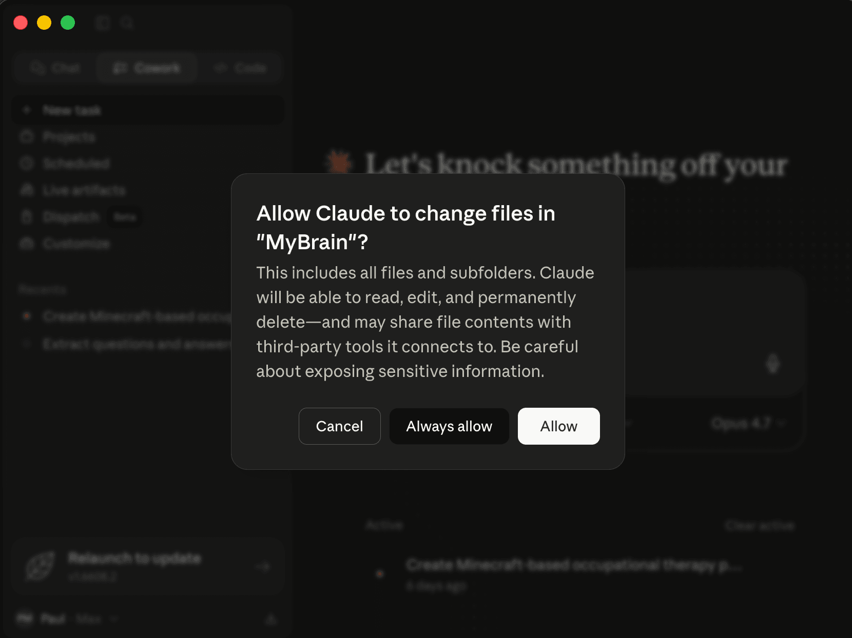 Cowork — Always allow access
